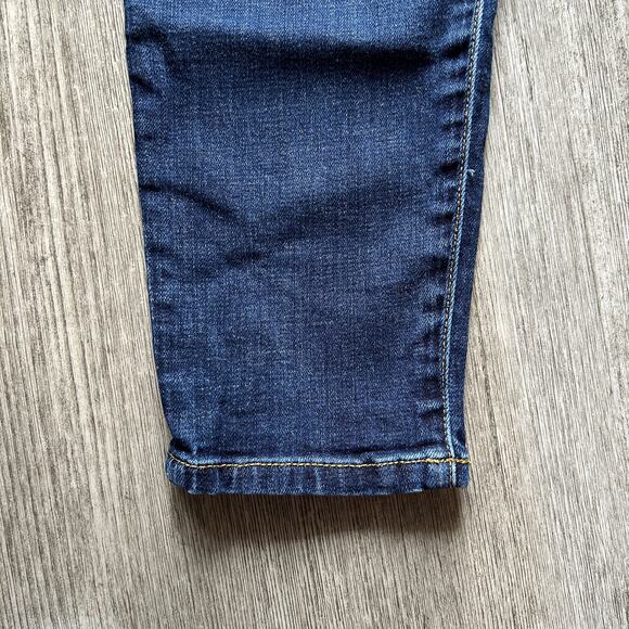 CAbi Dark Wash Mid-Rise Navy/Red Waistband Button Fly Skinny Denim Jeans Size 8 - Picture 4 of 9